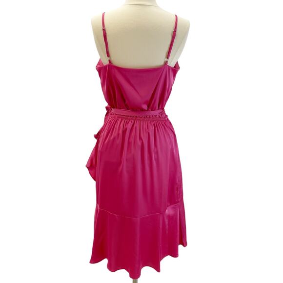 Tahari A.S.L. Womens S Dress Ruffle Bright Pink Satin Summer Flirty Barbiecore - Picture 2 of 8